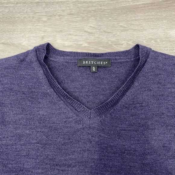 Britches Mens Sweater Tight Knit Pullover V-Neck Purple Size Extra Large - Picture 3 of 9